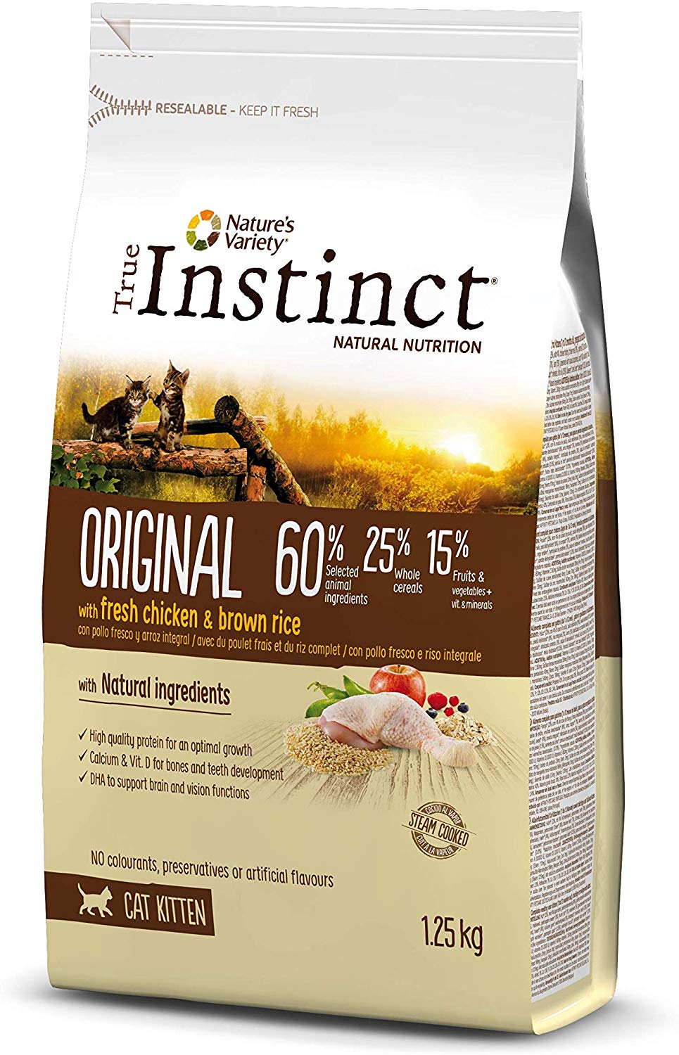 CONDICIÓN FÍSICA ÓPTIMA. Nivel equilibrado de proteínas y calorías de alta calidad de pollo fresco para ayudar a mantener el músculo esquelético y su nivel de actividad. BIENESTAR DIGESTIVO. Con cereales integrales (arroz integral, cebada y avena) y fibra con efecto prebiótico. PELO Y PIEL SALUDABLES. Ácidos grasos esenciales omega-3 y omega-6 y zinc para mejorar la calidad y la salud del pelo y la piel.