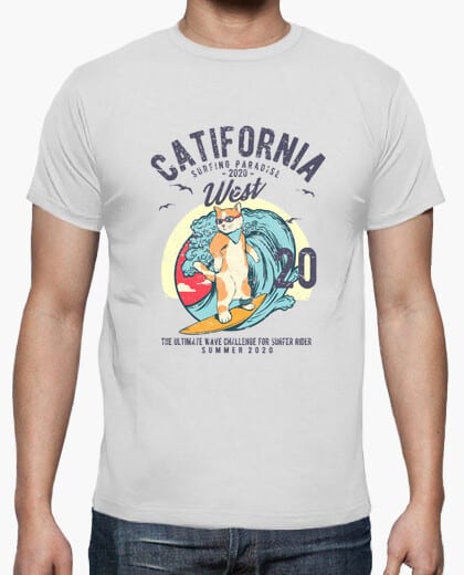 Comprar Camiseta Original Retro Vintage Gato surf Catifornia remascotas