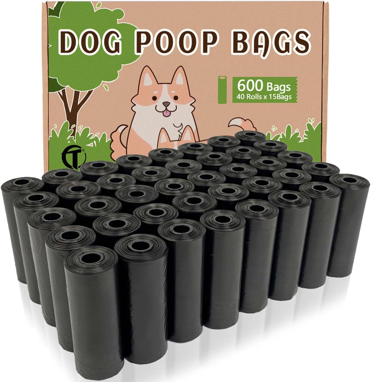 AiTodos 600pcs Dog Poop Bags, Black – Dog Poop Bags – Suitable for Going Home, 31 x 22 cm, Polyethylene Material, Portable (40 Rolls, 15 per Roll) – Poop Bags 1