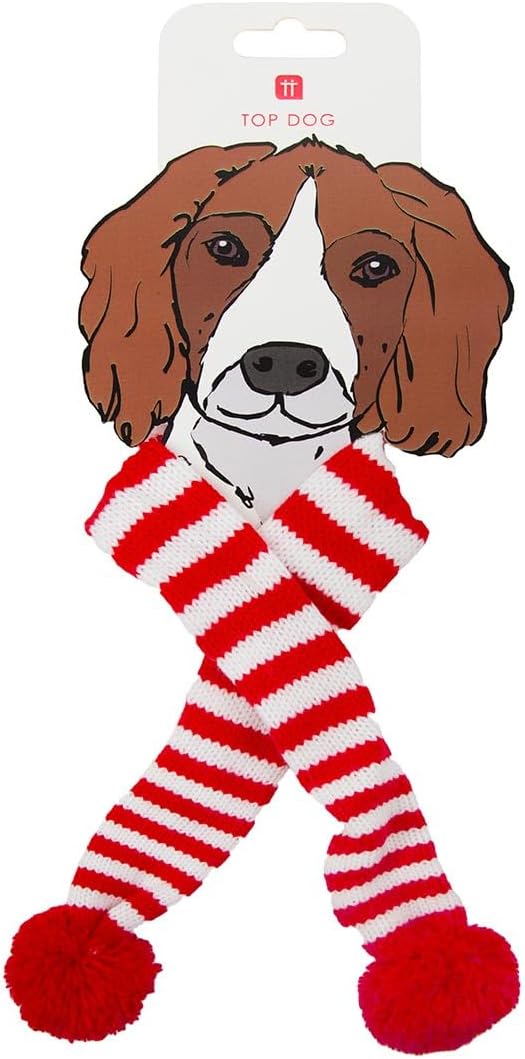 Talking Tables White and Red Christmas Scarf for Dogs, Pompoms Clothing, Pet Clothing Accessories, Size S-M 1