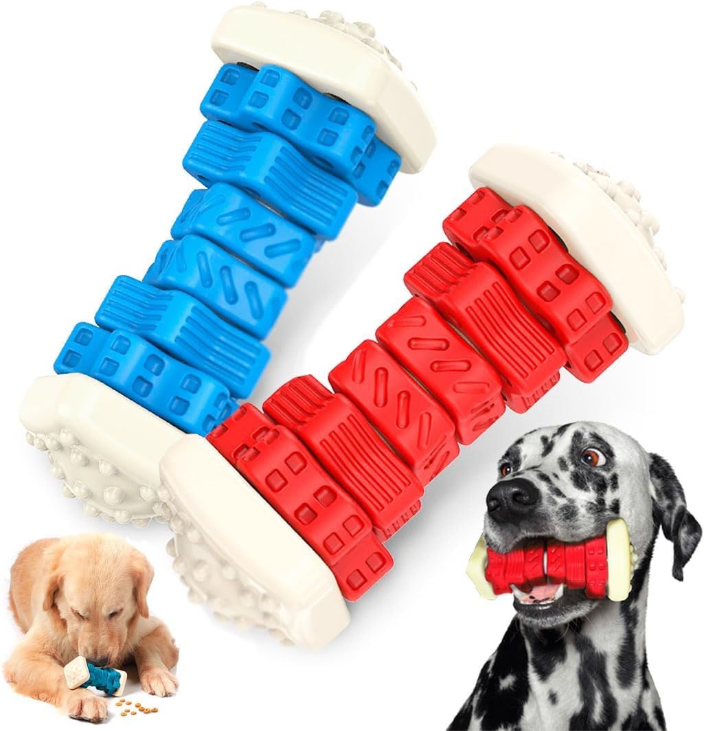 Indestructible Dog Toys - Natural Rubber Heavy Duty Chew, Dental Cleaning, Anti-Stress and Interactive Teether for Large and Medium Dogs (Red) 1