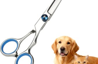 Curved Dog Scissors, Stainless Pet Scissors with Safety Round Tips, Pet Care Accessories for Cutting/Trimming Pet Hair, Blue, 17cm