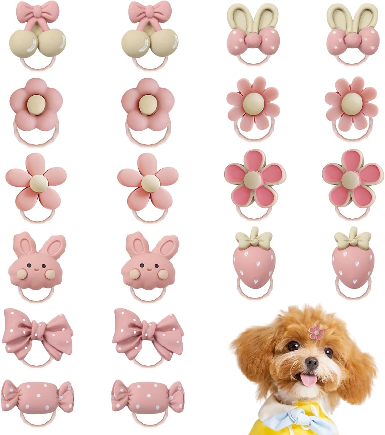 20 Pieces Cute Pink Rubber Bands for Dogs, Dog Hair Bows, Small Dog Girl Hair Bows, Dog Accessories, Puppy Hair Decorations 1