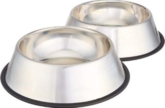 Amazon Basics Stainless Steel Dog Feeder with 2 Feeders, Silver