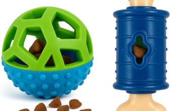 Interactive Toys for Puppies and Small Dogs – Rubber Ball with Rattle and Bone Stuffed Toy – Rubber Toys for Food, Food or Snacks, Dog Teethers – Pack 2 Toys