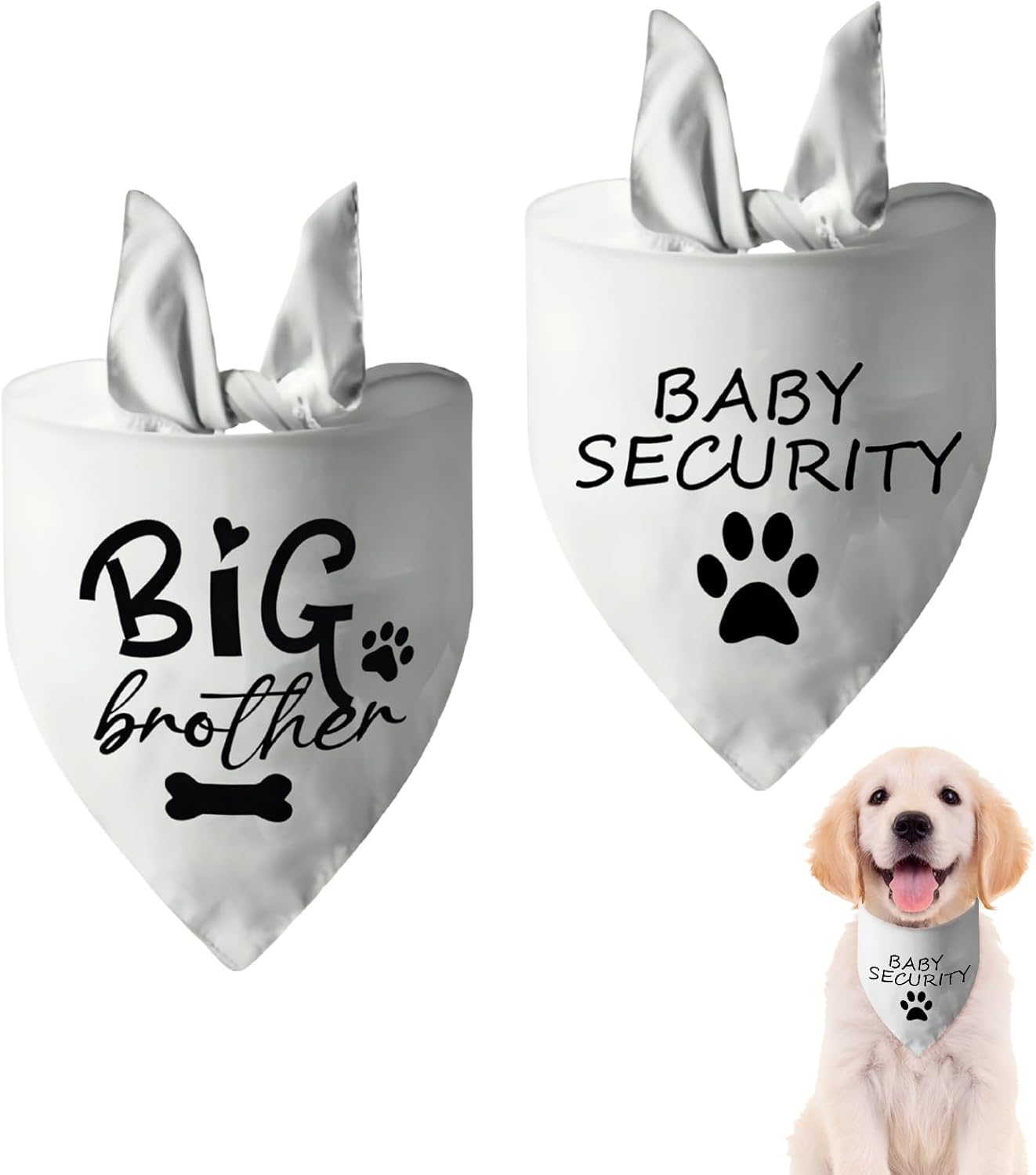 2 Pcs Dog Bandanas White Triangle Pregnancy Announcement Bandana for Dogs Large Pet Scarf with Big Brother Pet Costume Accessories Dog Gifts 1