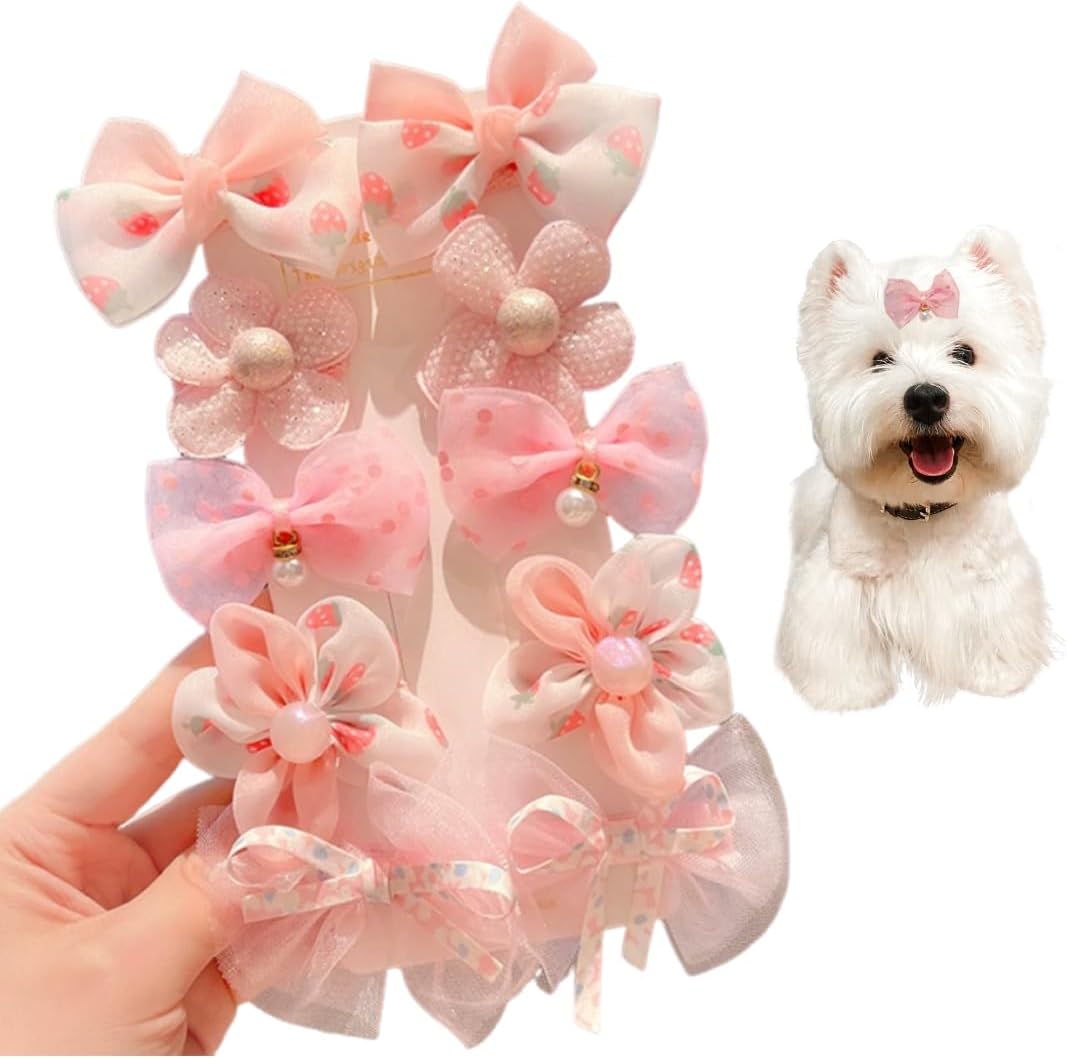 Dog Hair Accessories 10 Pieces Mixed Styles Roses Bows for Small Dogs Hair Grooming for Dog Hair Beauty for Hair 1