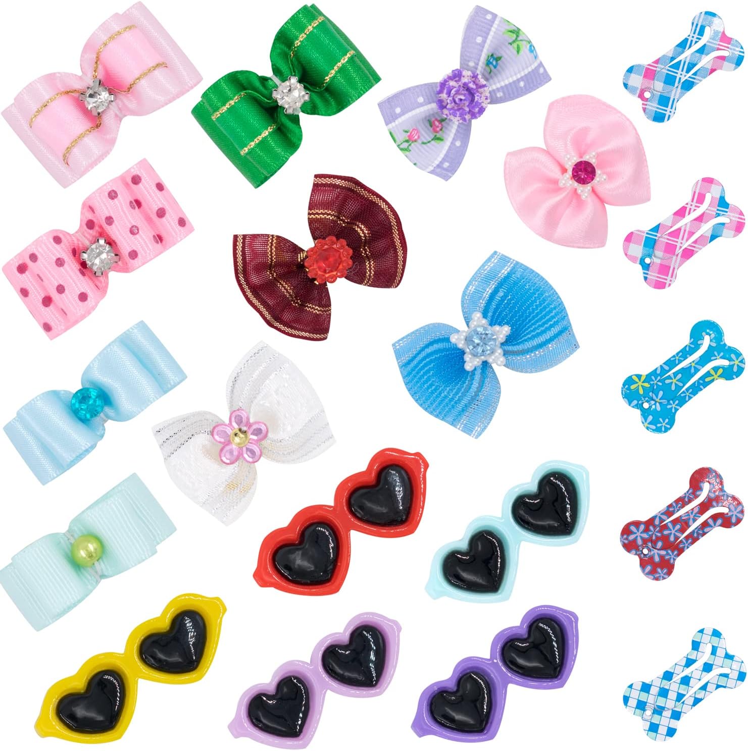 Dog Hair Accessories Bow Headpiece, 20 Clips Dog Hair Ties with Rubber Bands Dog Hair Bows for Pets with Rubber Bands 1