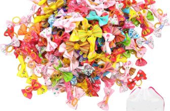 100 Pcs Hair Ropes with Bows, 1 Storage Bag, Animal Hair Accessories, Creative Dog Hair Ties, Cartoon Pet Elastic Bands,