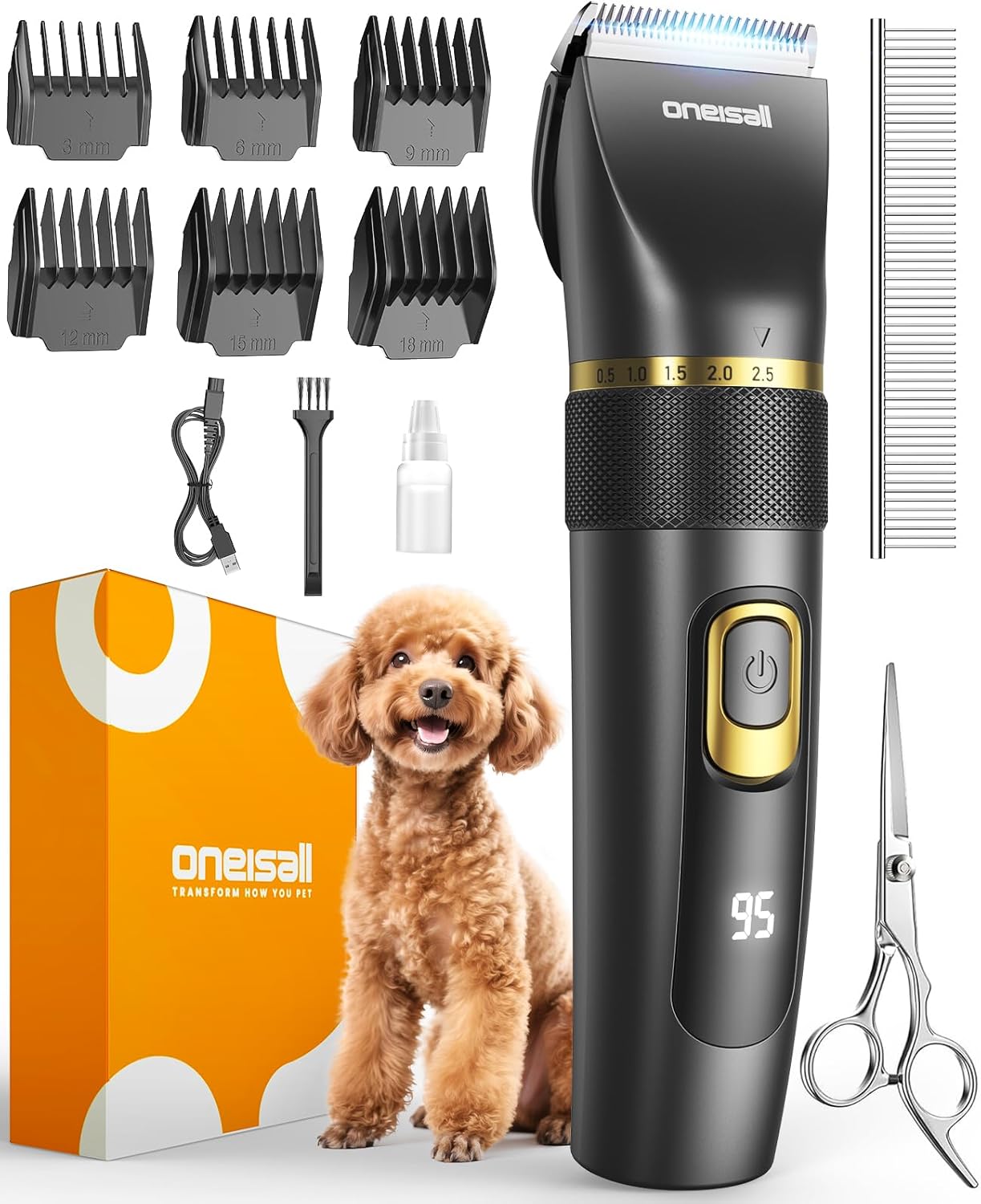 oneisall Quiet Dog Hair Clipper Upgraded Pro, Professional Hair Clippers Dogs Cats 2000mAh Rechargeable, IPX7 Waterproof Hair Clipper Barboncini 1
