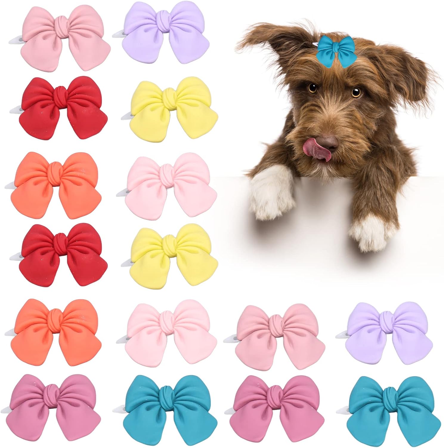 Restokki 16 Pet Hair Bows, Dog Hair Bow, Cute Pet Hair Bow Grooming Accessories with Plastic Clip for Dogs and Cats 1