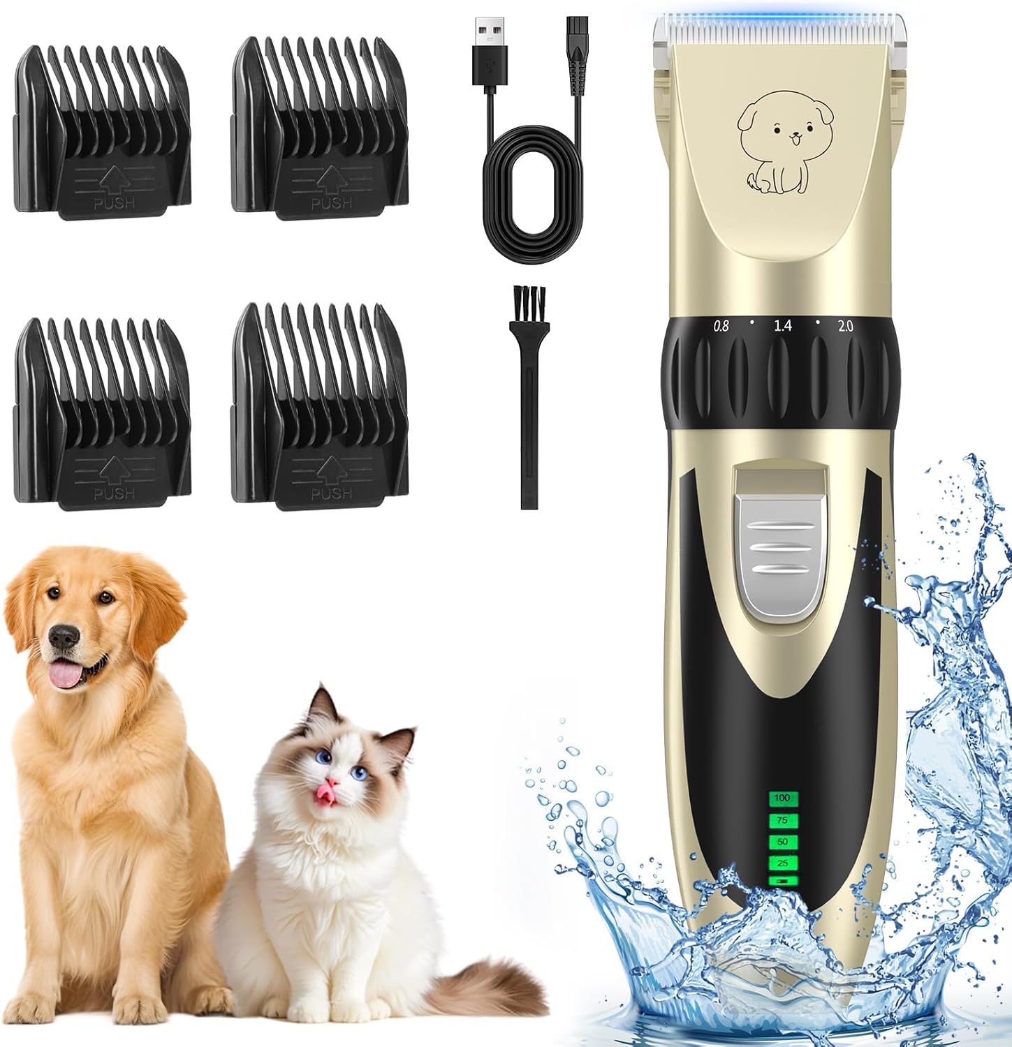 Dog Hair Clippers, Low Noise Professional Dog Clippers, Pet Grooming Clippers Waterproof Whole Body Washable Cordless Rechargeable 1
