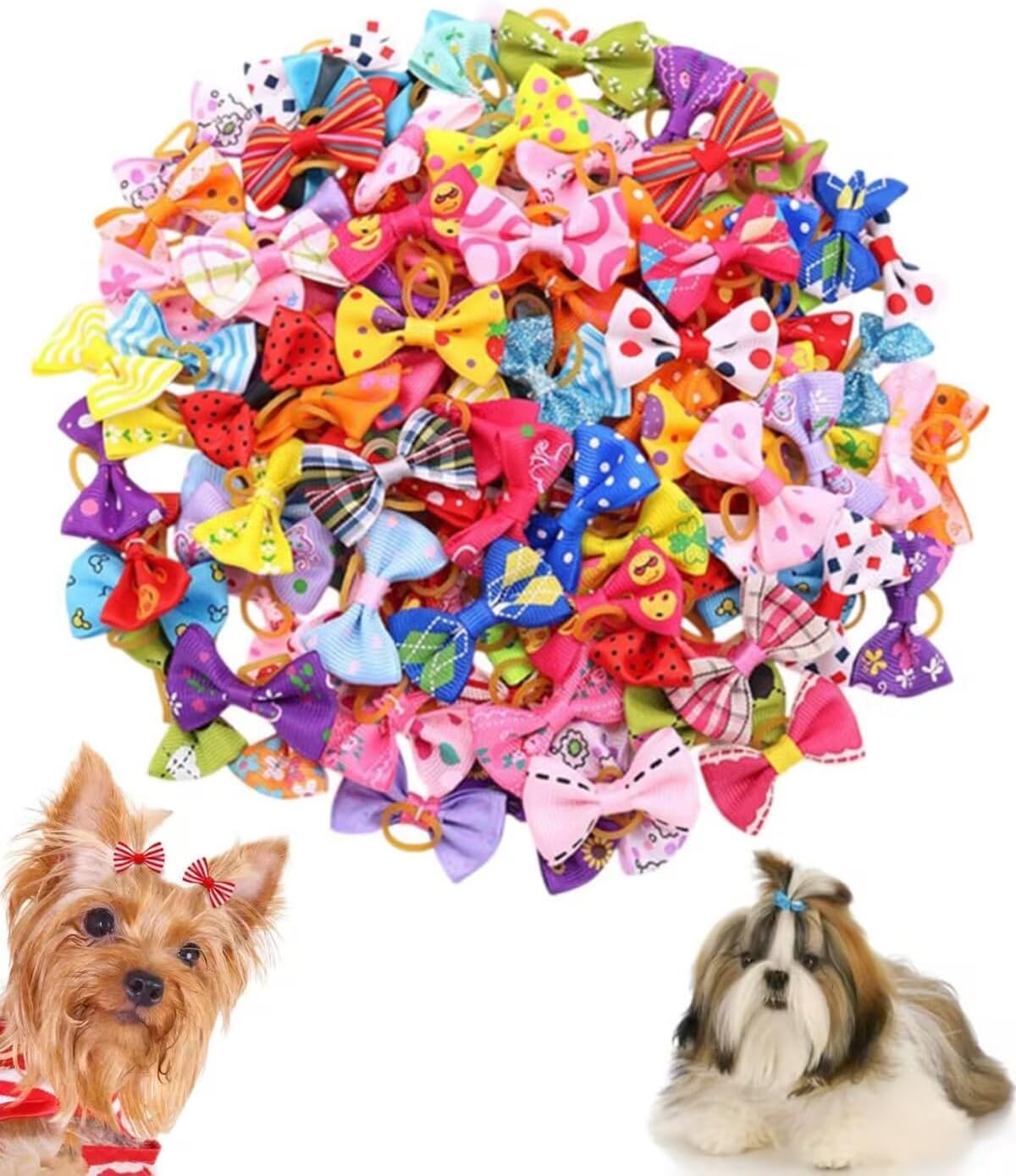 Dog Hair Bows, Dog Hair Bows Dog Hair Accessories with Bands for Small Dogs, Cats and Puppies, Random Colors (20 pcs) 1