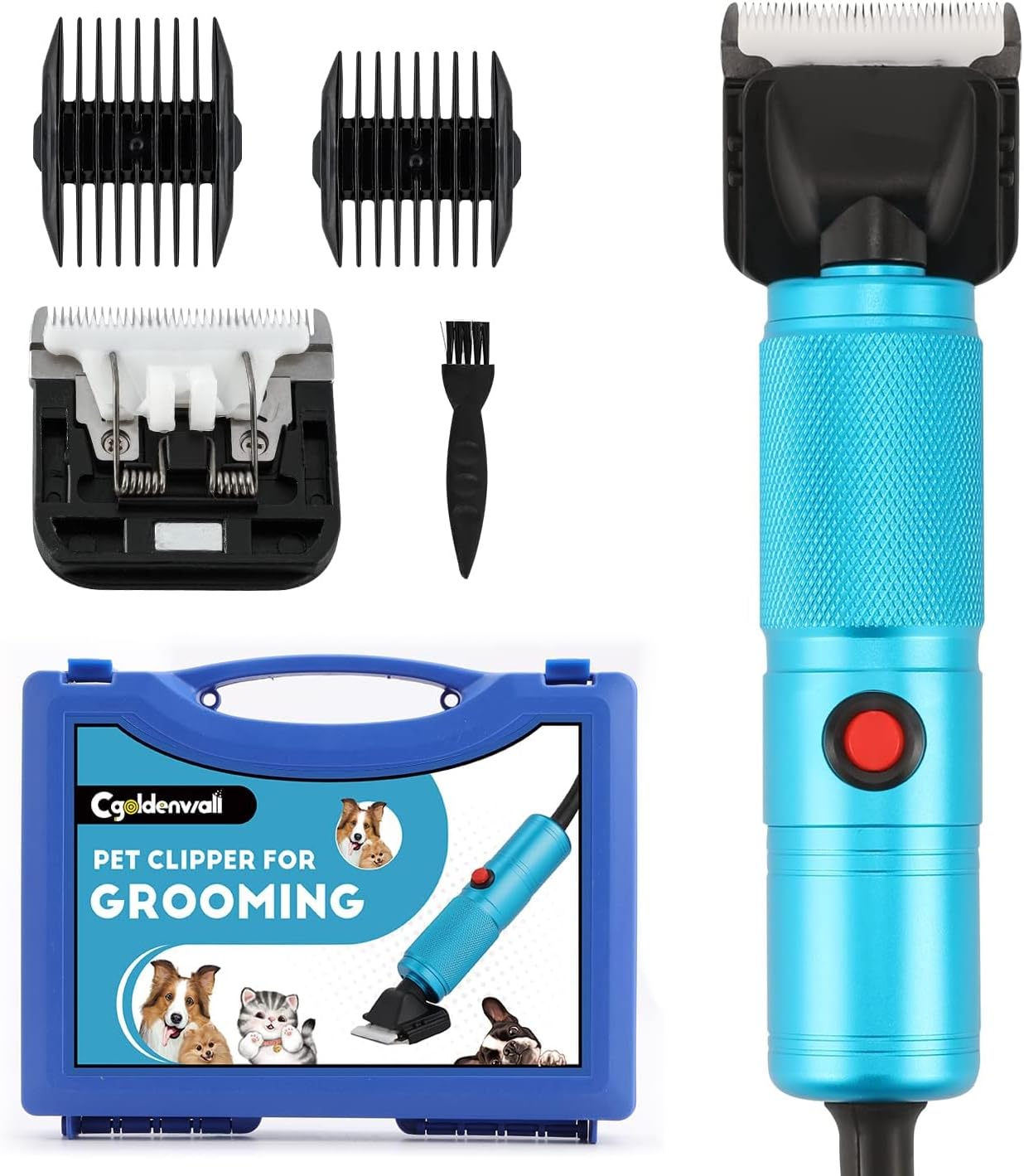 CGOLDENWALL Dog Hair Clippers 280W, 2000-6000RPM Continuous Speed Control, Low Noise< 50DB, Ideal for Pets of All Types of Coat, with 2 Blades & 2 Combs (3/6mm, 9/12mm) 1