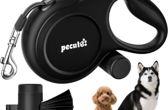 Pecute Extendable Dog Leash, 8 Metres, Long Dog Leash for 15-50 kg, 360° Anti-Tangle, with Hygienic Bags and Bag Holder|Dog Walking, Training, Rainy Days, Black