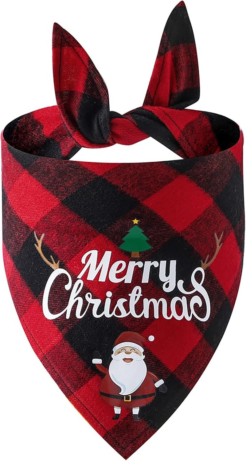Christmas Dog Bandana Classic Triangle Christmas Print Plaid Pet Scarf Bib Bandana Holiday Accessories Decorations for Small to Large Dogs (G 1