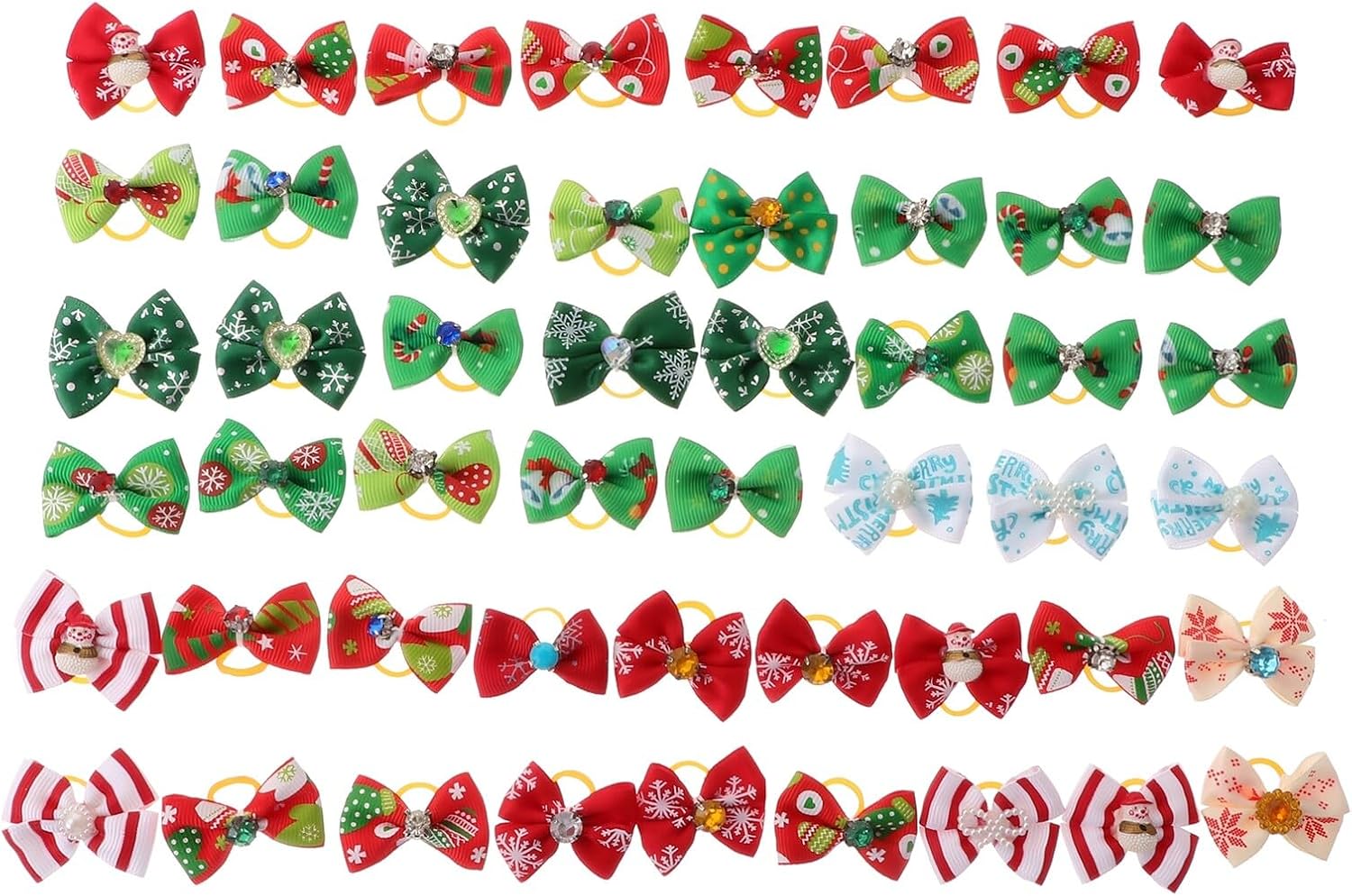 50 Pieces Christmas Dog Bows with Elastic Band Holiday Accessories for Pets Comfortable and Safe Design for Dogs and Cats Christmas 1