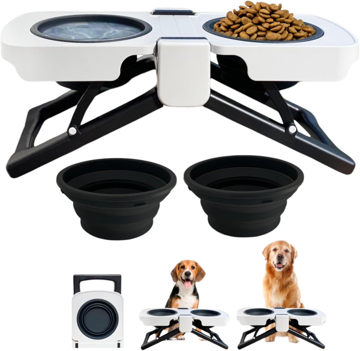 JARUKI Foldable and Portable Raised Dog Feeder | Double Silicone Bowl | Healthy Posture | Non-Slip and Compact | Ideal for Medium and Large Dogs | Comfortable Solution for Outdoors and Camping 1