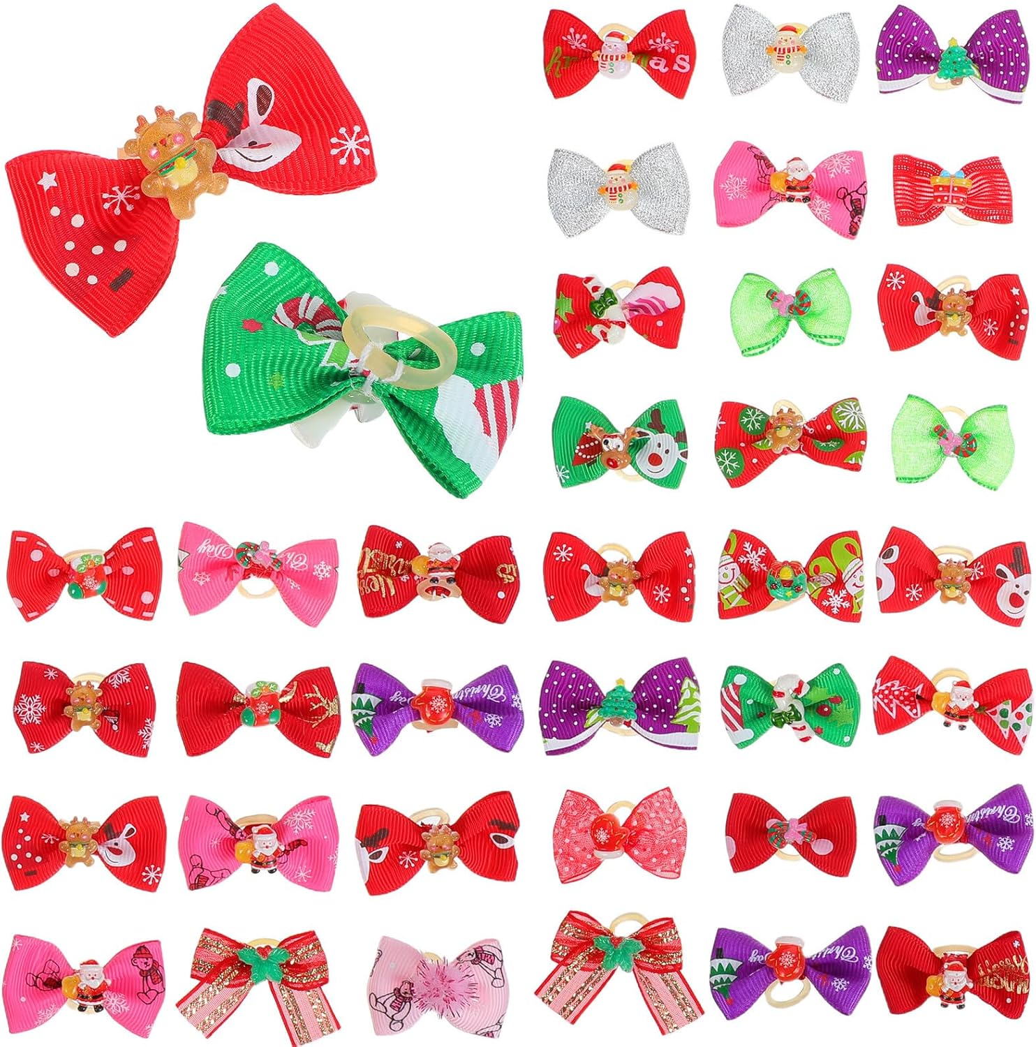 50 Pcs Christmas Pet Hair Bows Grooming Accessories for Small Dogs with Sturdy Rubber Bands Random Holiday Style for Christmas Costumes Canine 1