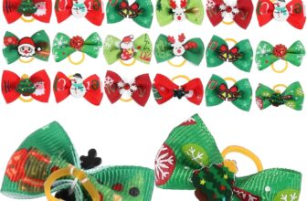 Christmas Pet Hair Ties 50 Pieces with Elastic Band Dog Hair Bows Small Holiday Accessories for Dogs and Puppies Random Design