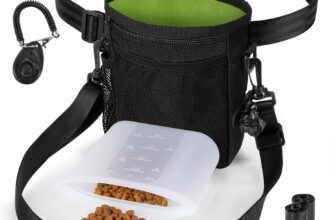 Dog Treat Bag with Magnetic Opening and Adjustable Belt Set of 4 Dogs Accessories (Clicker Dog & Bag Treats for Dogs & Backpack for Training Dogs & Poop Bag Dispenser)