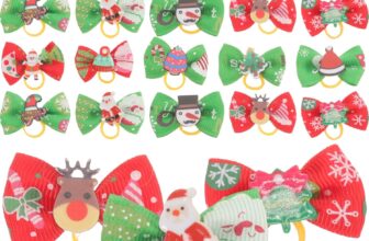 Balacoo 30 Pieces Christmas Pet Hair Bows with Elastic Hair Bow Hair Band Christmas Ring Hair Accessories for Dogs Cats Kids