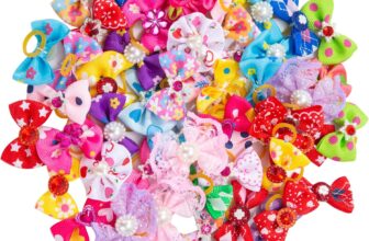 Dog Hair Bows 50 Pieces Dog Hair Bows Dog Hair Accessories with Bands for Small Dogs, Cats and Puppies, Random Colors