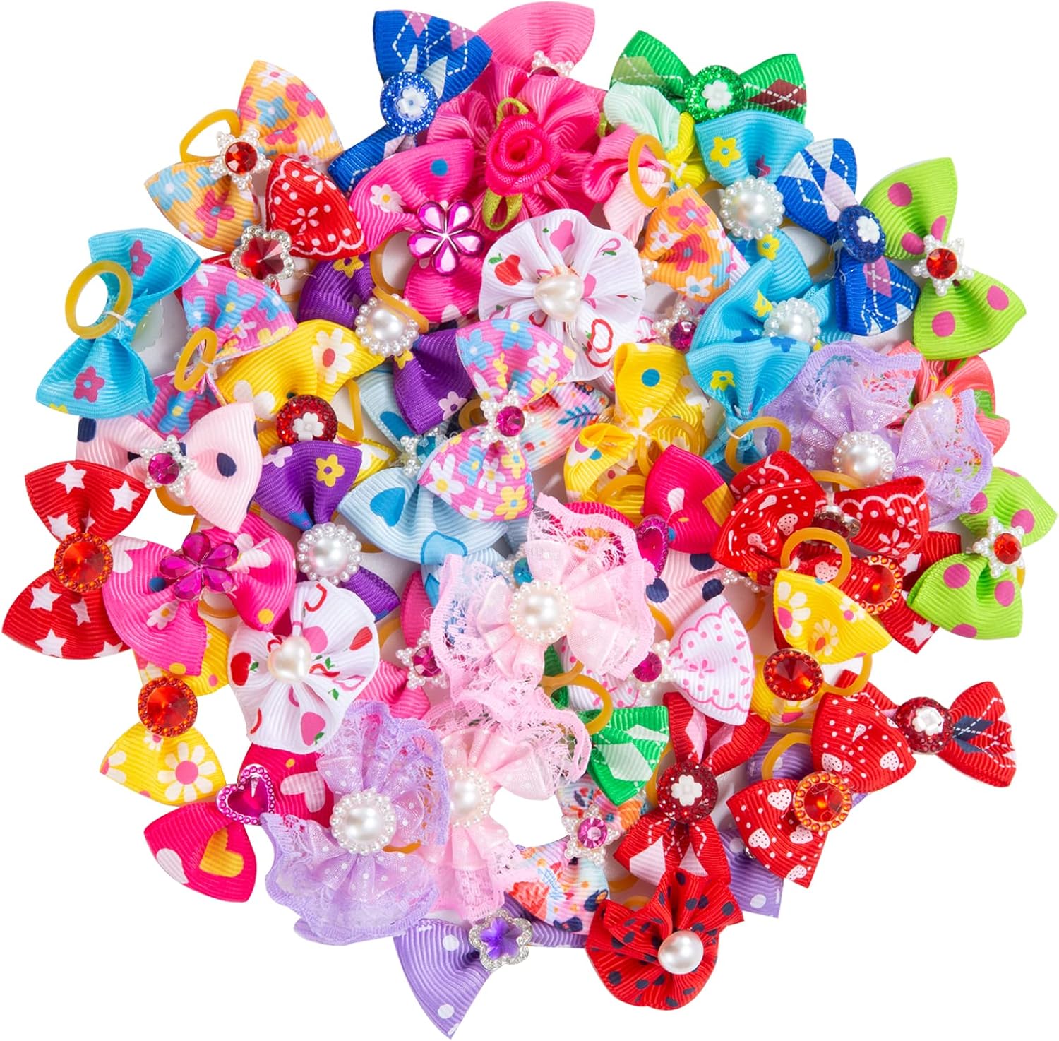 Dog Hair Bows 50 Pieces Dog Hair Bows Dog Hair Accessories with Bands for Small Dogs, Cats and Puppies, Random Colors 1