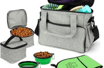 BELLE VOUS Travel Backpack for Dogs and Cats – Bag with Pockets for Pet Accessories and 2 x Foldable Feeder – Bag with Backpacks for Food and Cloth for Dog or Cat