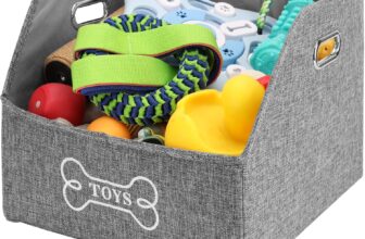 BELLE VOUS Foldable Pet Container – Bucket with Handles for Games Food or Dog or Cat Accessories – Grey Fabric Basket Box for Dog Toys