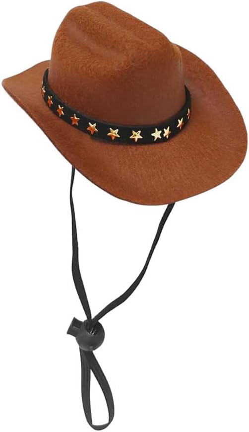 Sombrero de Vaquero para Mascotas Mini Sombreros de Vaquero para Gatos y Perros, Accesorios de Disfraces de Festival para Gatos pequeños, Perros y Mascotas (Talla S, marrón con Correa de Estrella) 1