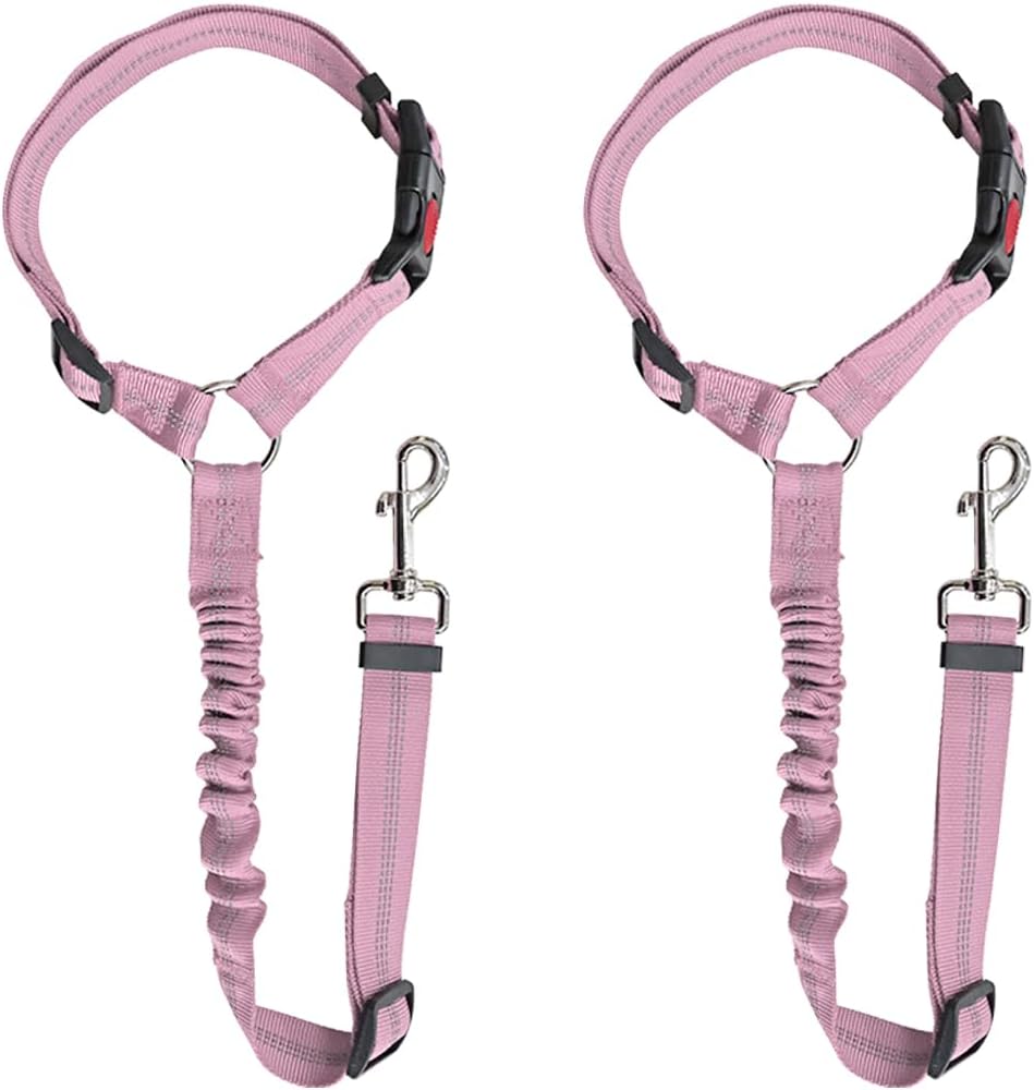 CGEAMDY 2 Piezas Cinturones de Seguridad para Perros, Correa Ajustable, Cinturón para Coche, Arnés con Amortiguación Elástica para Coche, Accesorios Interiores Universales para Automoción, Protección Animal (Rosa) 1