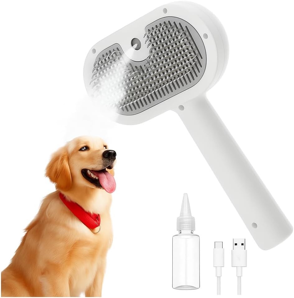 Cepillo de vapor para mascotas 3 en 1 para perros y gatos, limpia, desenreda, masajea, pelo corto y pelo largo 1