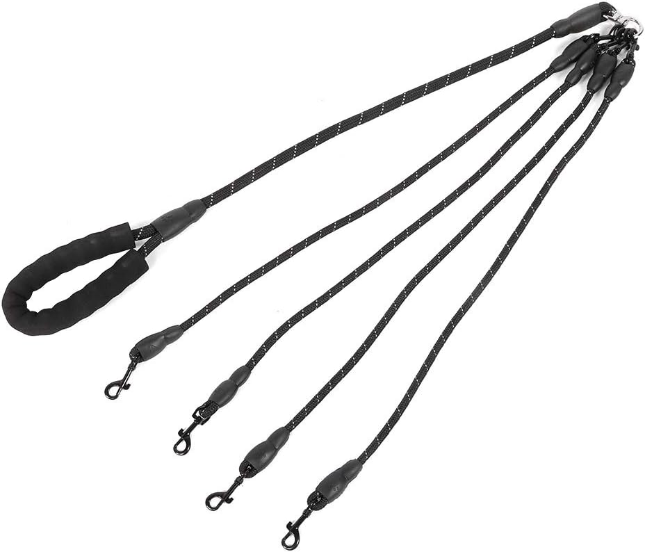Cuerda de tracción para mascotas de 4 vías, accesorios para caminar al aire libre, arneses, correas, correa para perros múltiples para 4 perros, forma libre n.° 3 para caminar a la vez (negro) 1