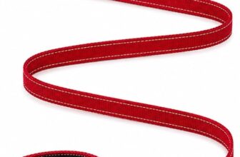 MOUZ Correa Perro adiestramiento de Nailon Doble, de 1.20metros, Alta Resistencia, Correa con Mango Acolchado, mosquetón de Seguridad 360º y Clip para Accesorios. Hecho en España. (Rojo)
