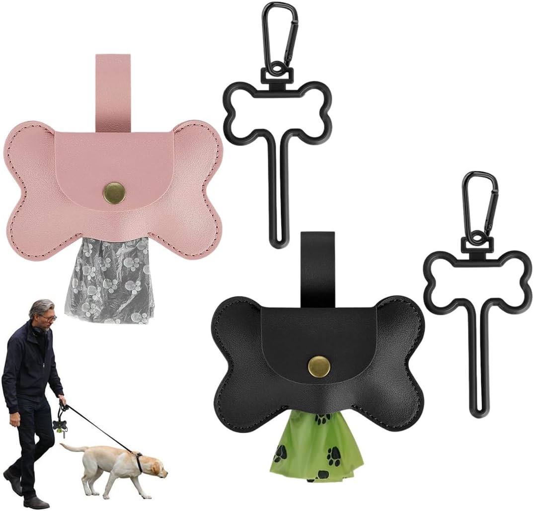 Dispensador de bolsas para excrementos de perros, 2 juegos de soportes para bolsas de excrementos para perros que caminan, corren, accesorios para bicicletas, negro y rosa 1