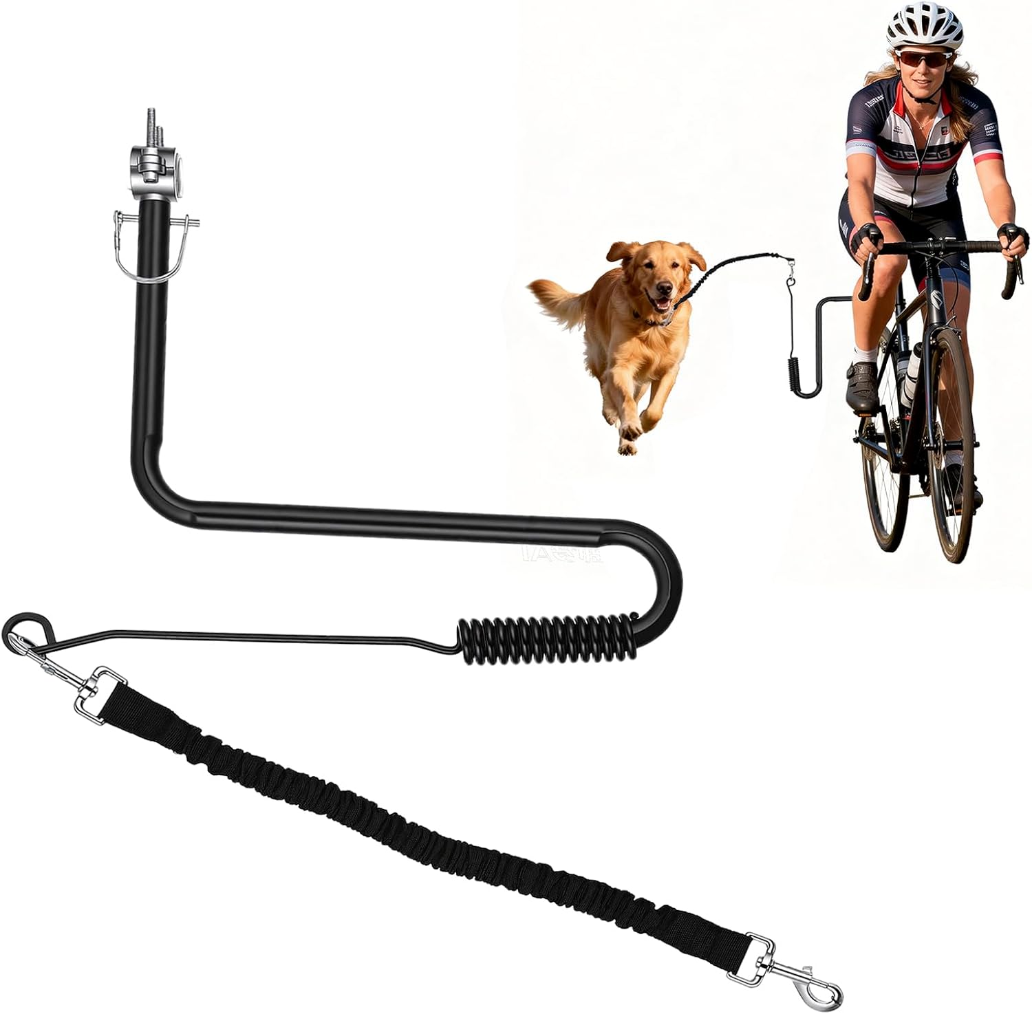 Correa para bicicleta para perros, accesorio para bicicleta manos libres, cuerda con núcleo de acero giratorio de 180°, correa ajustable para perros medianos y grandes, ejercitador de perros 1