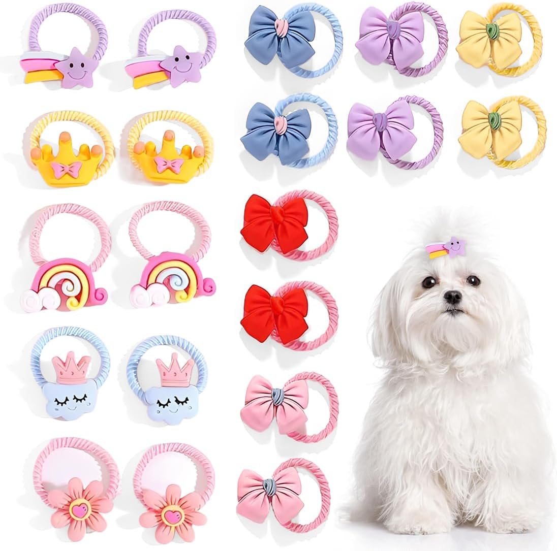 20 Accesorios para el pelo de perros, lazos y mini diademas con bandas elásticas, accesorios para perros pequeños, colores surtidos para es 1