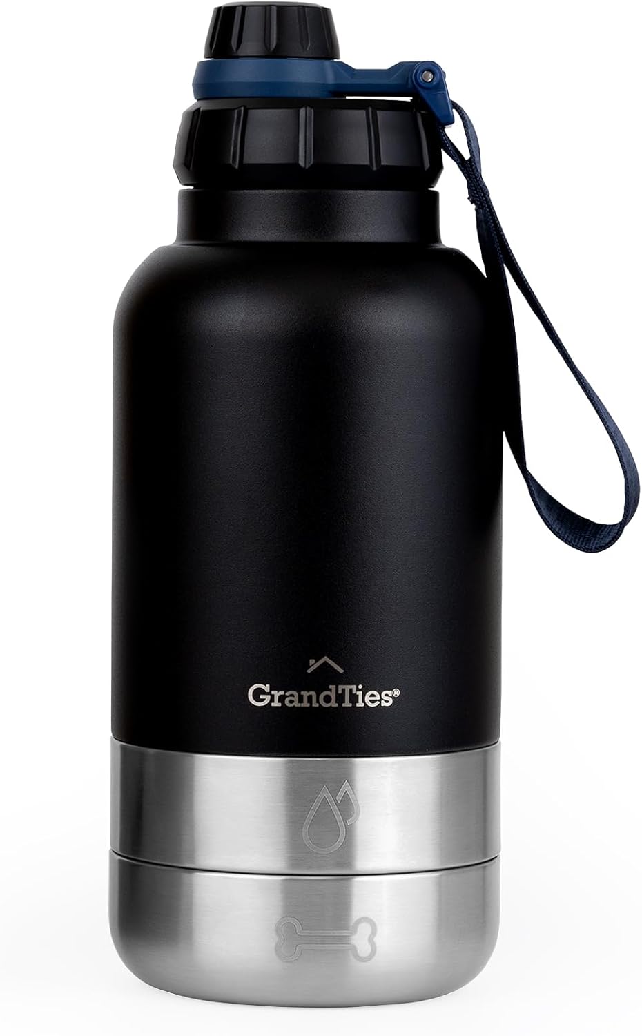 GrandTies Botella de agua portátil aislada para perros con 2 dispensadores de agua desmontables | Contenedor de viaje para comida para perros a prueba de fugas | Accesorios para perros para 1