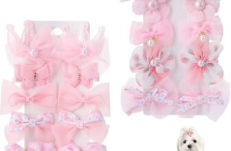 Paquete de 20 pinzas para el pelo para perros y gatos pequeños con lazo floral, accesorios para el pelo de perros, lazos rosas de estilos mixtos para perros pequeños, pasadores y accesorios de aseo