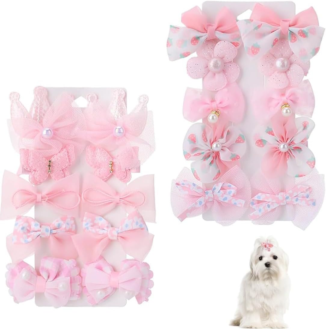 Paquete de 20 pinzas para el pelo para perros y gatos pequeños con lazo floral, accesorios para el pelo de perros, lazos rosas de estilos mixtos para perros pequeños, pasadores y accesorios de aseo 1
