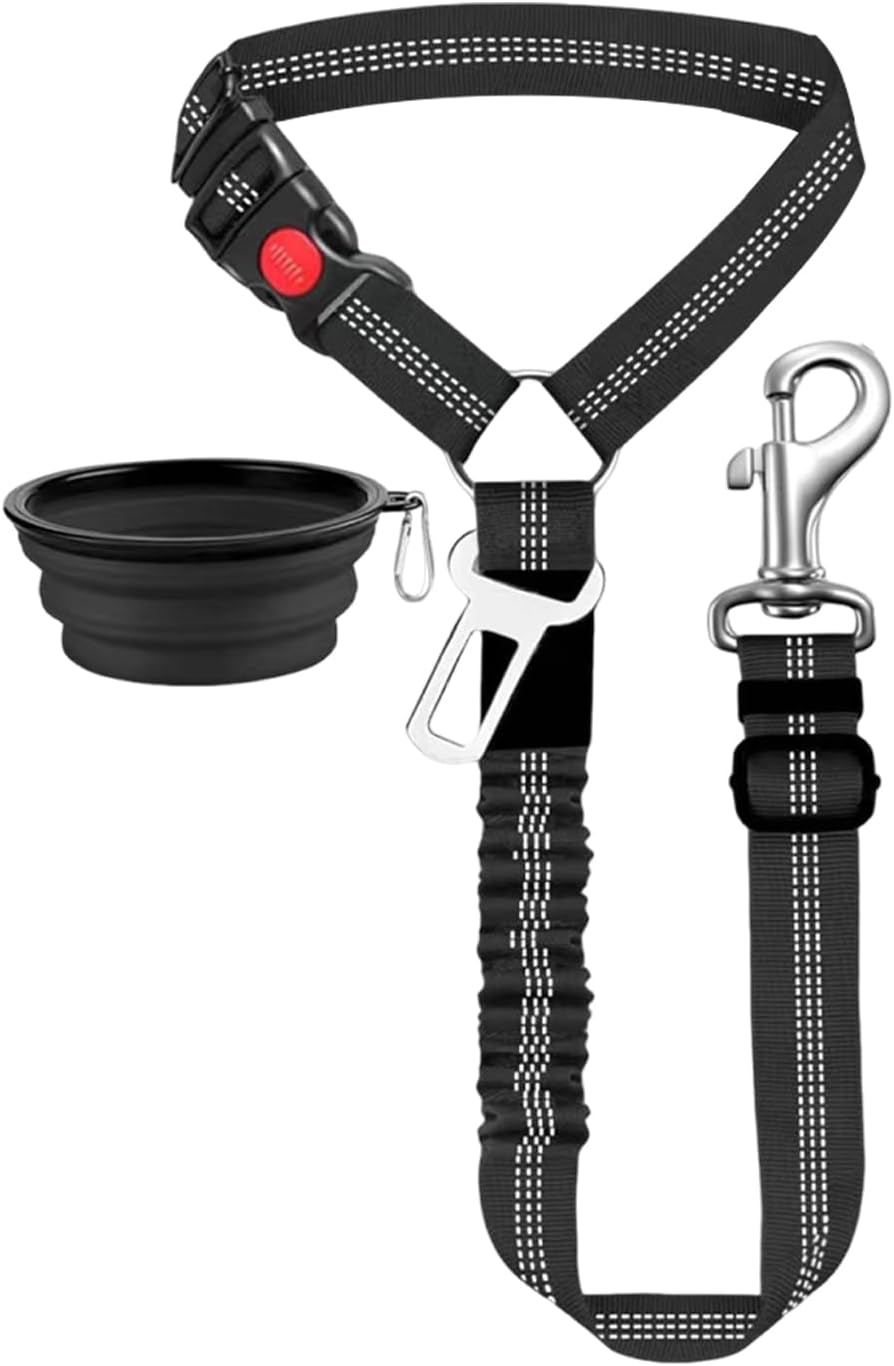 Cinturon Perro Coche, Cinturón de Seguridad Ajustable para, Correa de Paseo 2 en1 Instalación fácil en el Cabezal, cinturón de seguridad para perros con amortiguador elástico, Perros Accesorios 1
