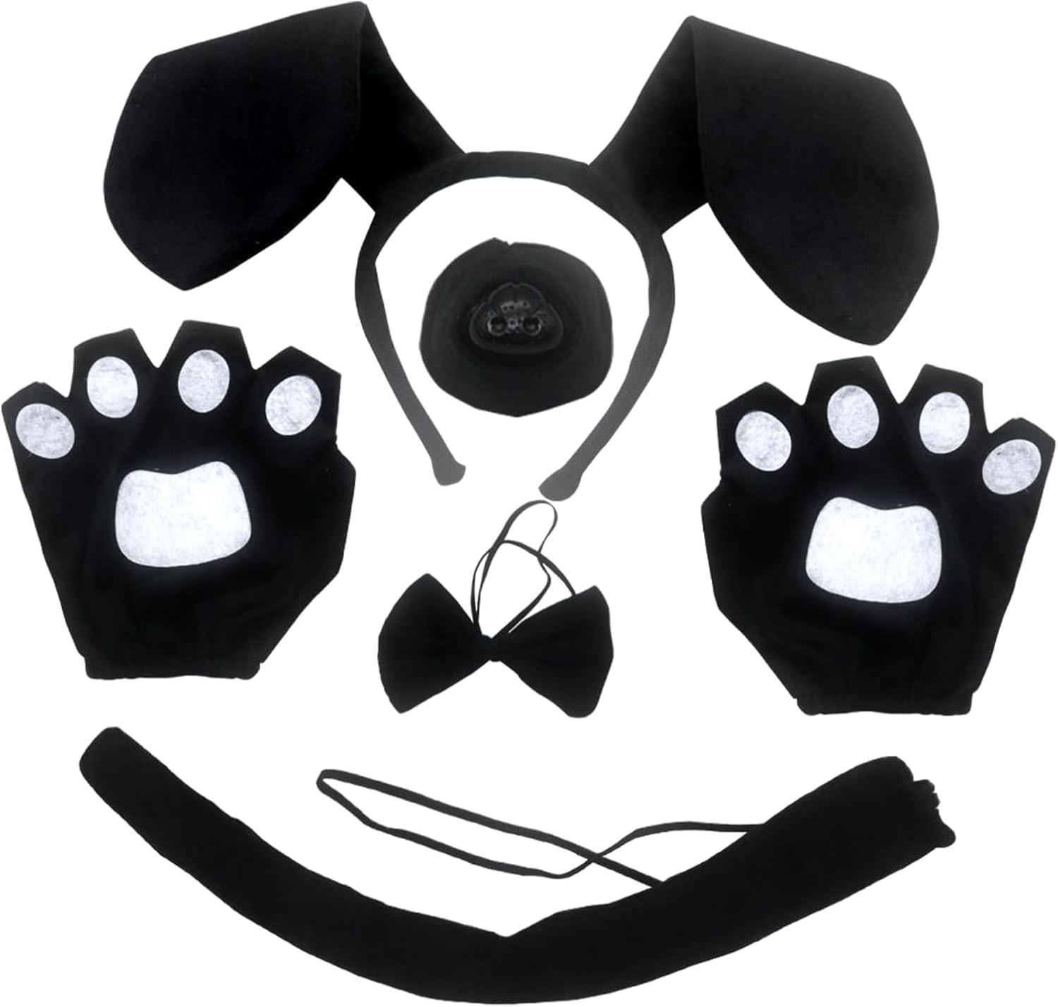 Juego de 5 Piezas de Disfraces de Perro Negro Orejas Cola de Perro y Guantes de Nariz Pajarita, Disfraz de Perro para niña Accesorios de Disfraces de Animales para Fiesta de Halloween (Negro) 1