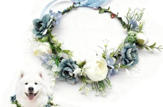 Collar de flores de boda Pajarita para perro Ropa de boda Corona de flores Lazo para mascotas Collar de flores ajustable para perros de tamaño mediano para accesorios de fotografía (B)