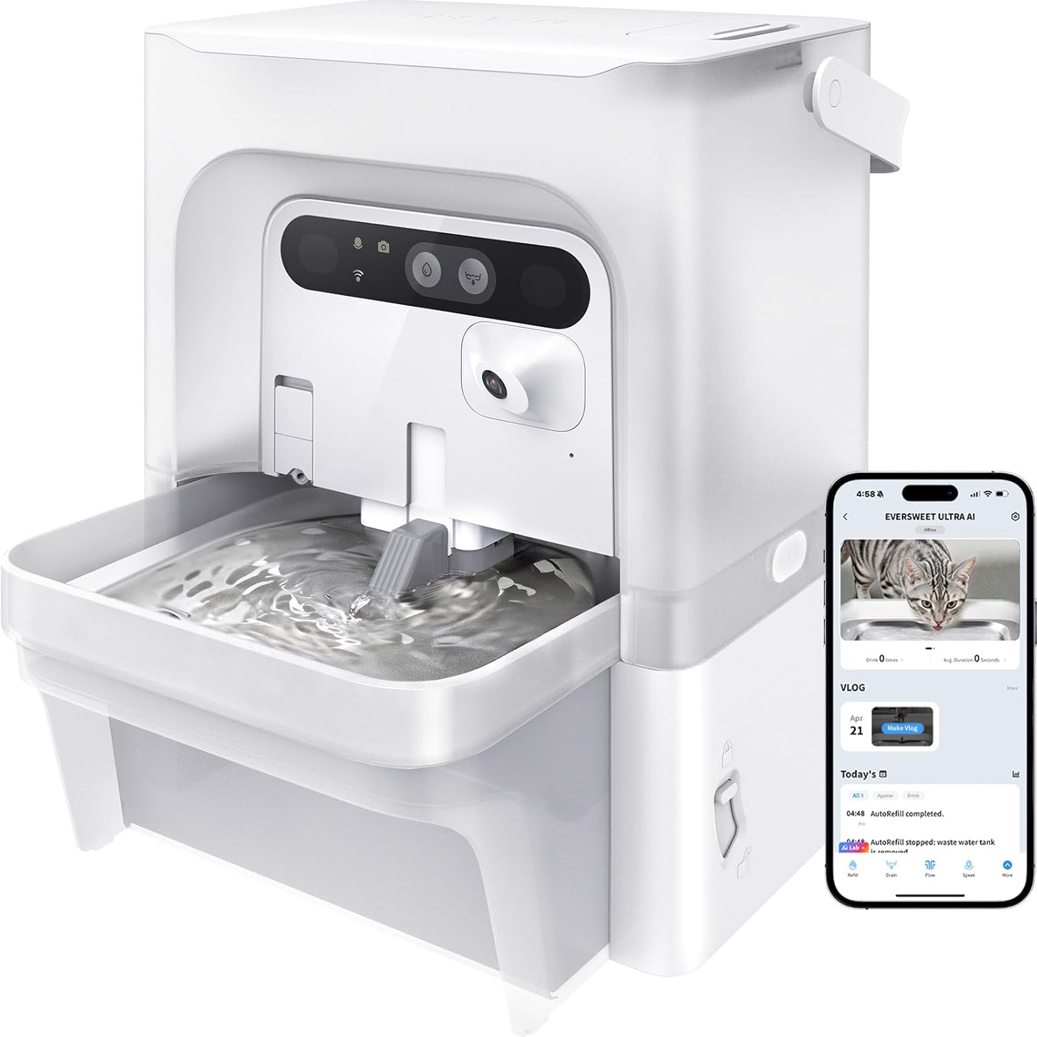 PETKIT EVERSWEET Fuente para Gatos Ultra sin Filtro, con Cámara AI, Separación de Agua Limpia y Sucia, Bebedero Automático para Gatos 5L, Sensor de Movimiento, Control por App, Bandeja de Acero Inoxidable 1
