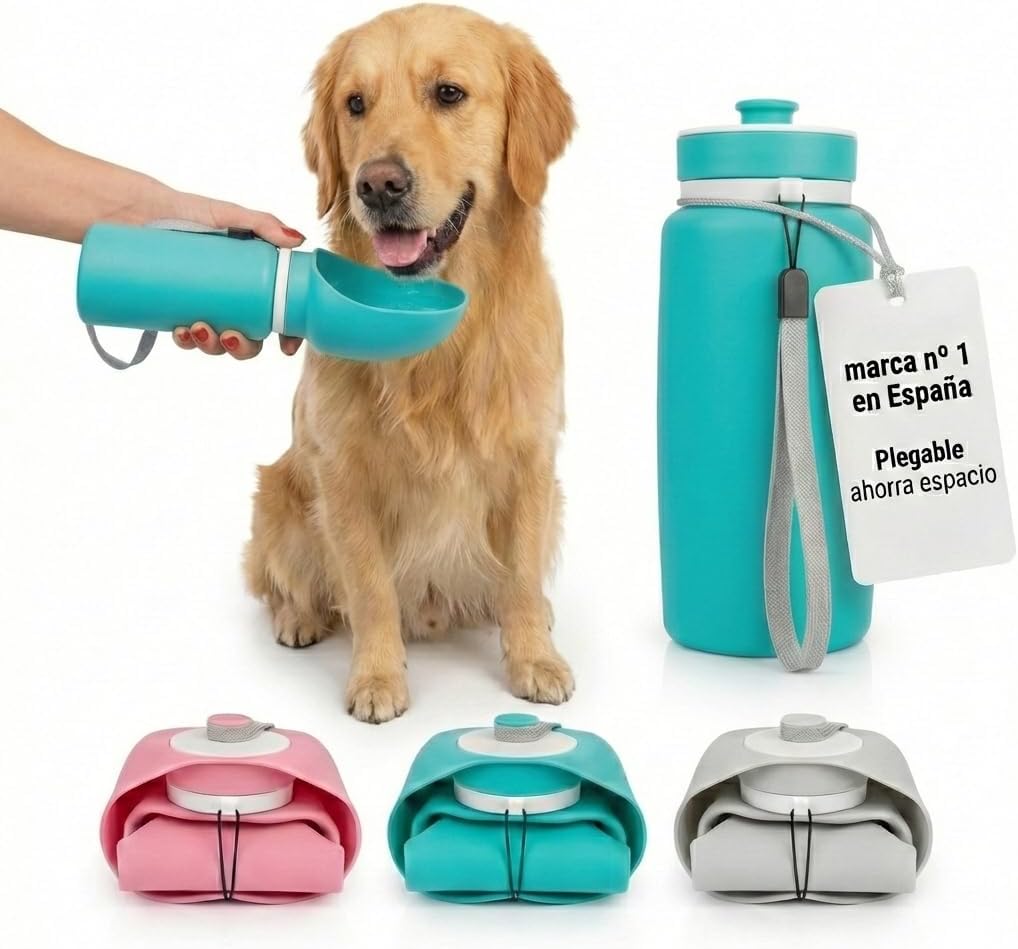 JARUKI Bebedero Plegable de Silicona para Perros 550ml | Botella de Agua Higiénica para Perros Fácil de Limpiar Antigoteo | Caídas resistentes al paso de botellas | Accesorios para Viajes y Paseos de Perros (Turquesa) 1
