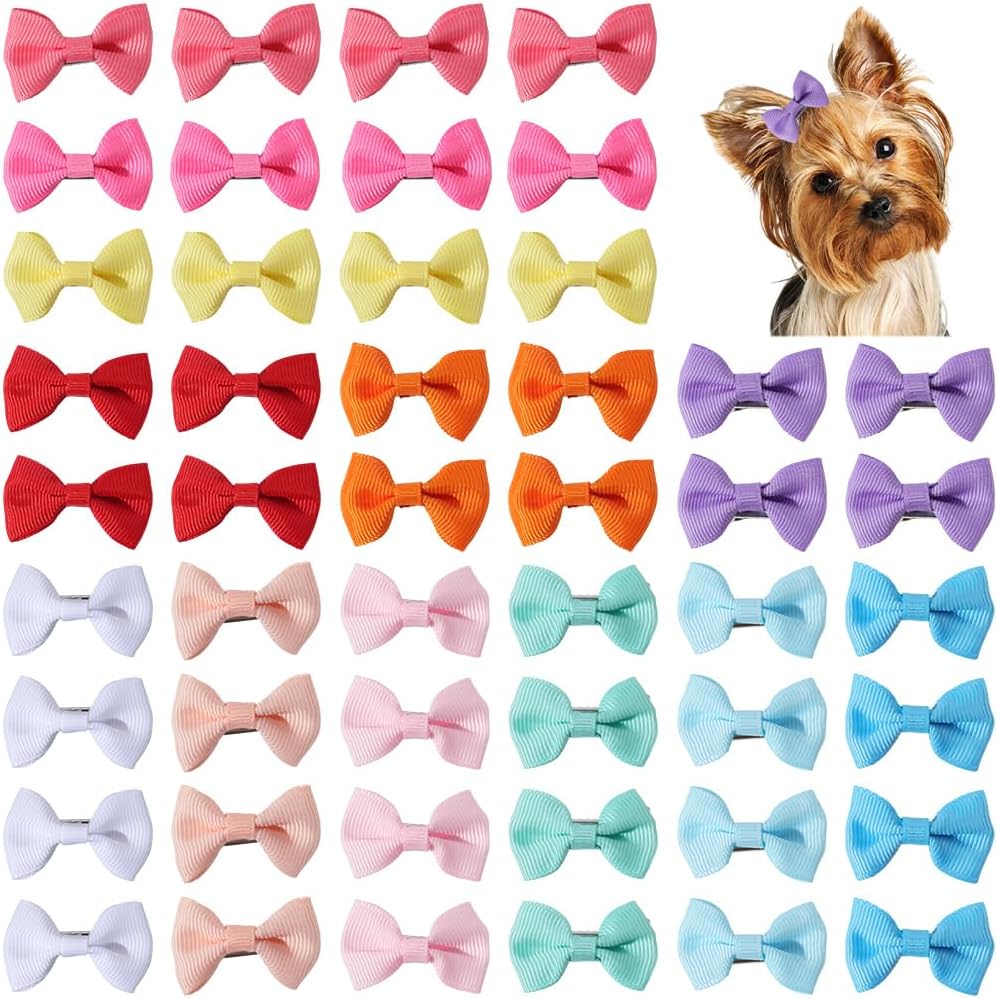 CREATCABIN 48 Lazos para el Pelo para Perros pequeños y Lindos Lazos para Cachorros con Clips Hechos a Mano para Perros, Gatos, Gatitos, Conejos, Accesorios de Aseo para Mascotas, Fiesta de cumpleaños, 3,5 x 2,2 cm 1