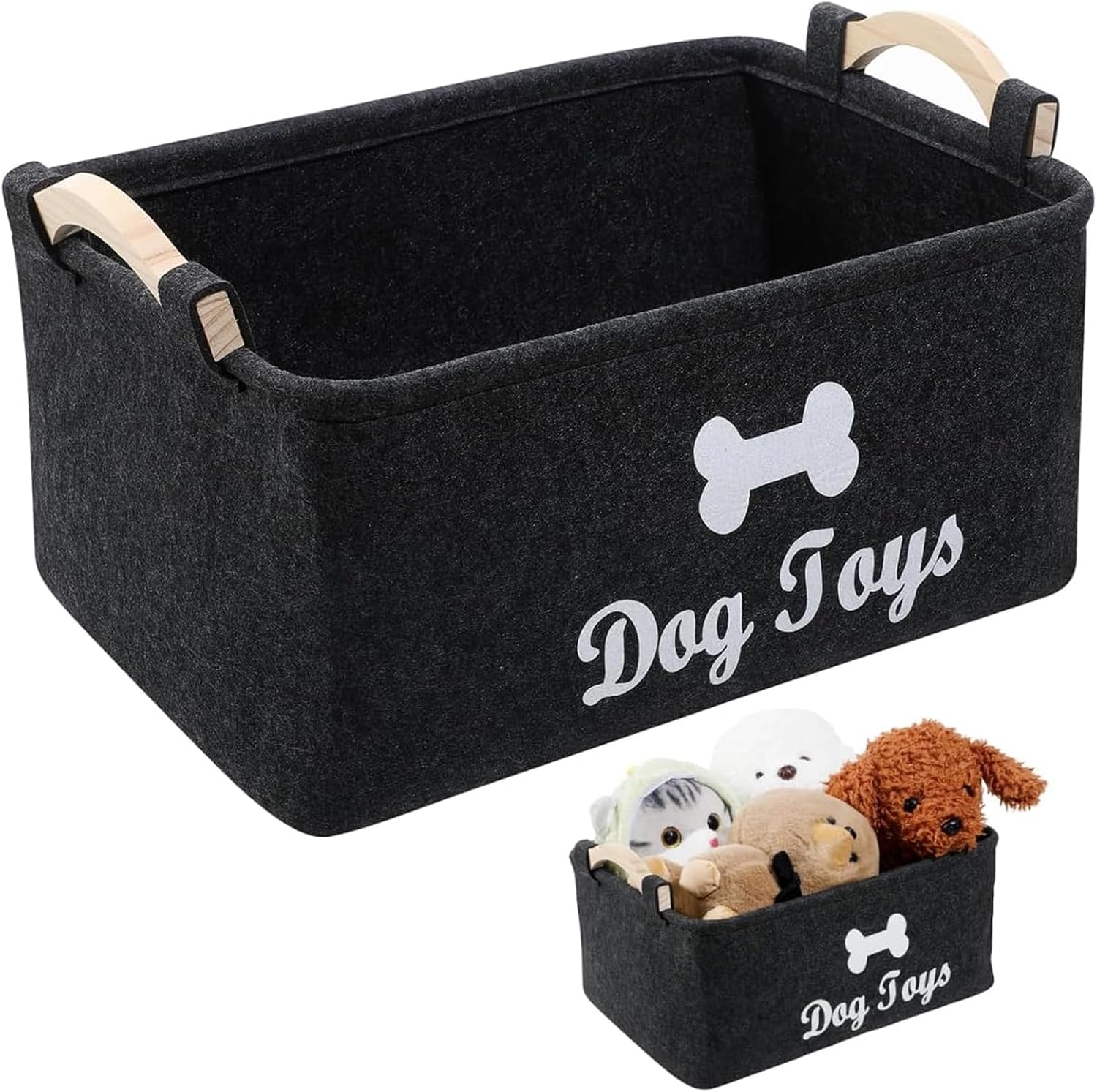 Cesta de fieltro, caja de juguetes para perros con mango de madera, cesta de almacenamiento de juguete para perros, versátil, organizar alimentos, juguetes, accesorios para mascotas 1
