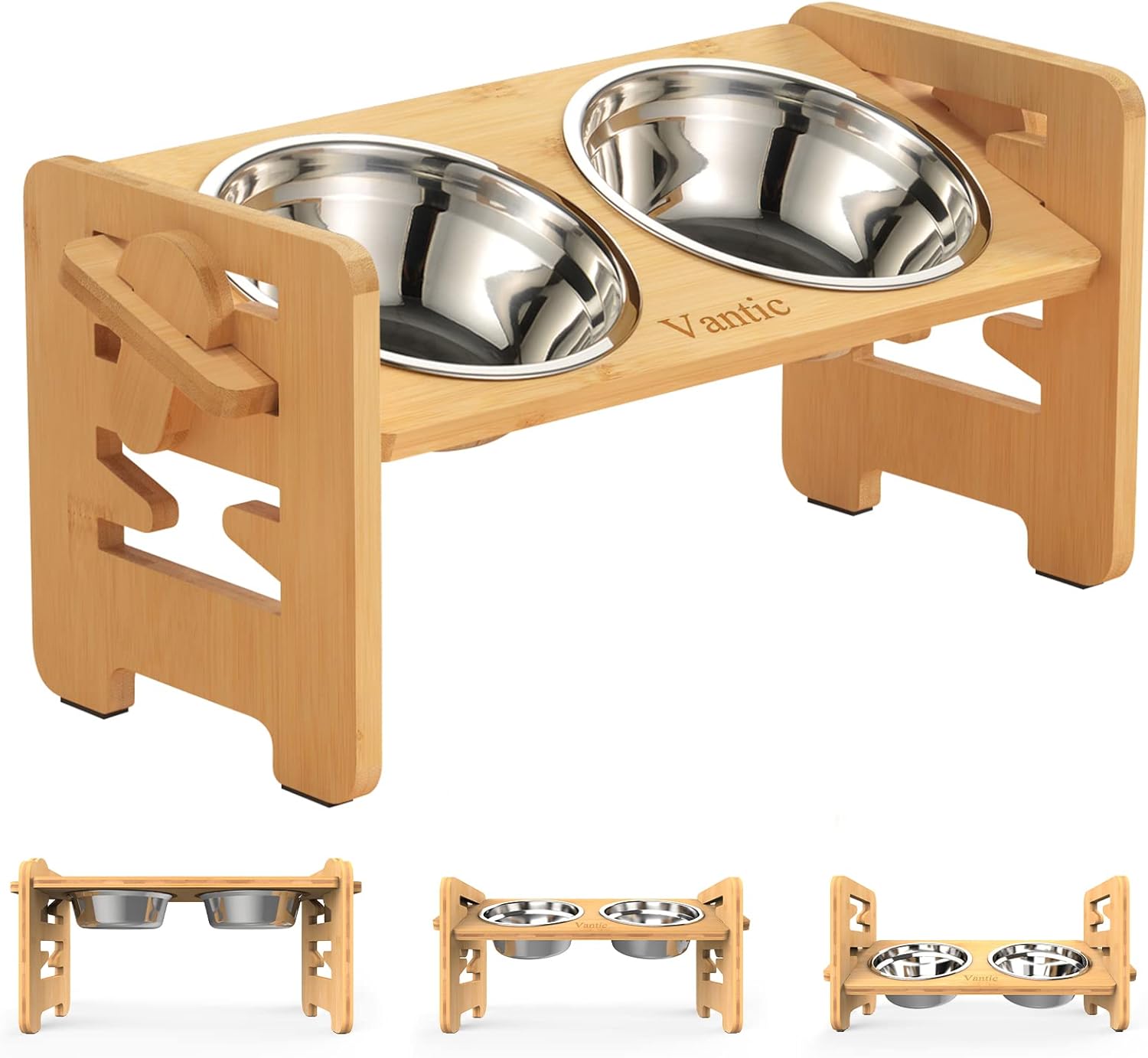 Vantic Comedero Elevado para Perros con 6 Alturas Ajustables, Comedero Elevado para Perros con 2 Cuencos de Acero y 4 Pies Antideslizantes Incluidos 1