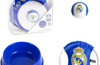 Set Bienvenida Mascota Real Madrid Licencia Oficial – Pack 3 Piezas Perro: Comedero Silicona + Pelota + Frisbee Cuerda, Kit Llegada Nueva Mascota Real Madrid, Accesorios Perro RMCF Escudo Oficial